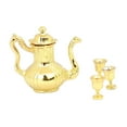 thumbnail image 1 of HILABEE 1:12 Dollhouse Mini Metal Flagon with Cups Diorama Scenery Simulation Teapot Set Gold, 1 of 9
