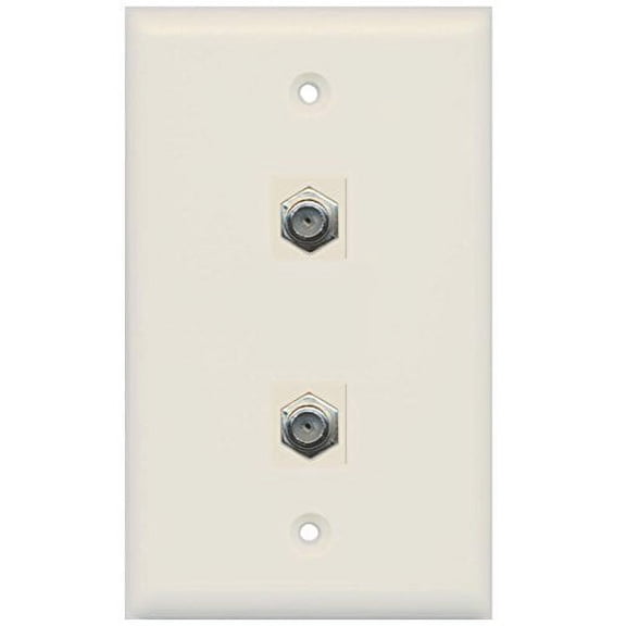 RiteAV - 2 Port Coax Cable TV- F-Type Wall Plate - Light Almond