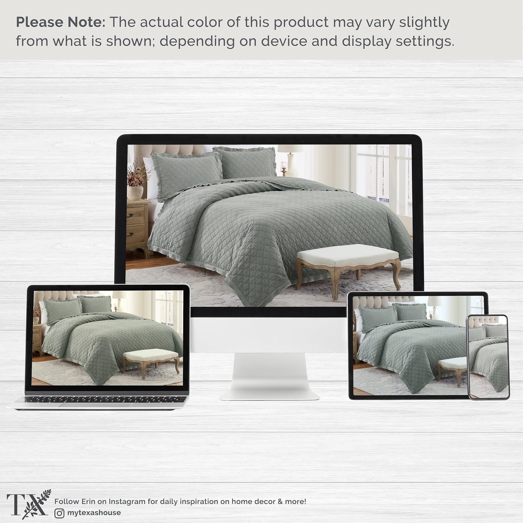 My Texas House Full/Queen Quilt Set, All-Season, 3-Piece, Sage Trellis