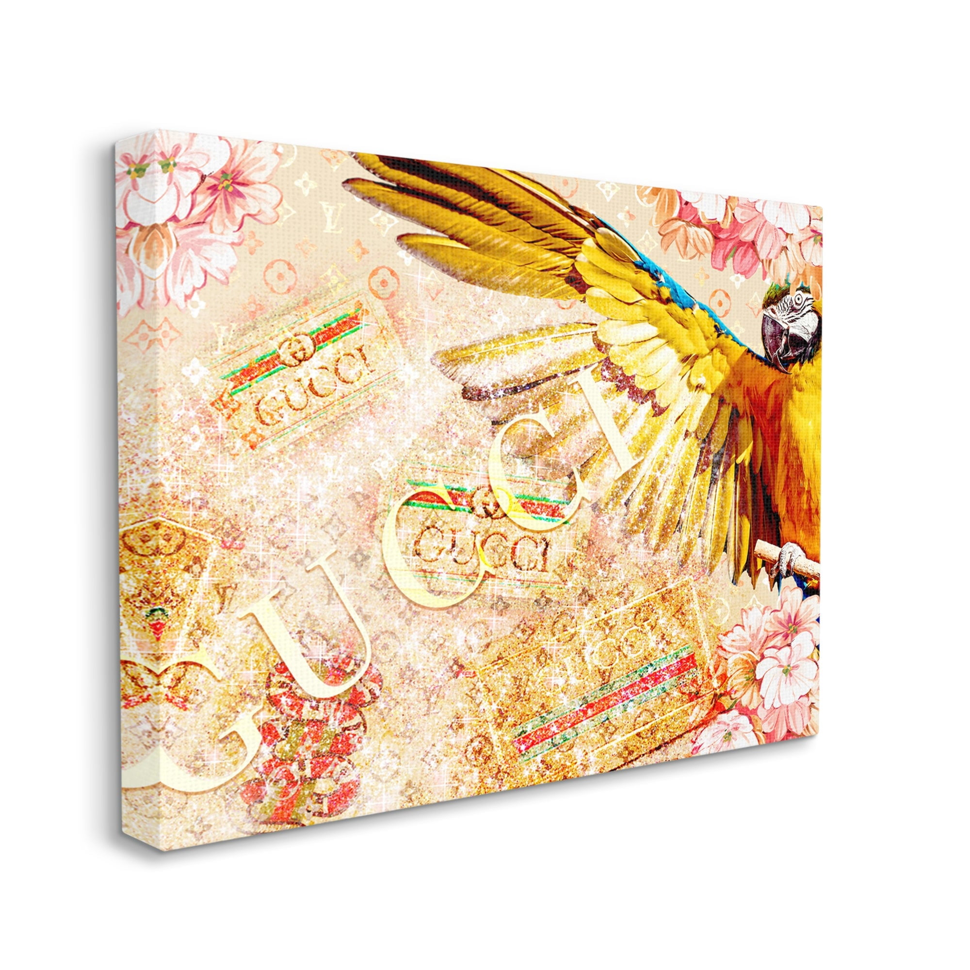 Stupell Industries Dazzling Glam Parrot Floral Pattern Upscale Bling Graphic Art Gallery Wrapped Canvas Print Wall Art, Design by Ziwei Li