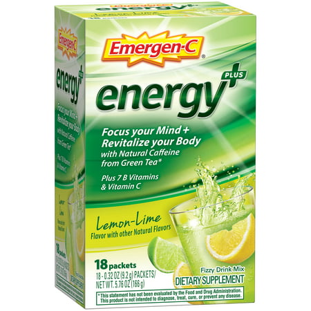 Emergen-C Energy- (18 Count Lemon-Lime Flavor) Dietary Supplement Drink Mix with Caffeine 0.32 Ounce Packets