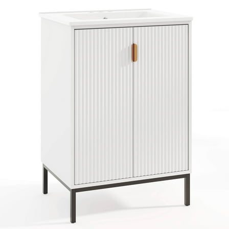 Costway Bathroom Vanity with Sink Combo 24 Inch Freestanding Bathroom Sink Cabinet White