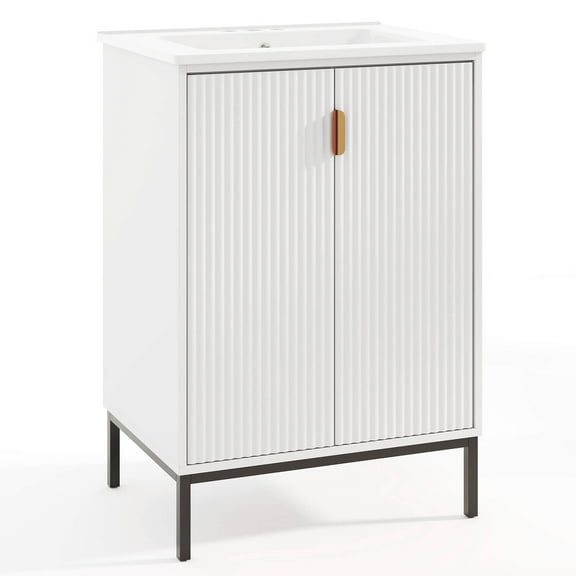 Costway Bathroom Vanity with Sink Combo 24 Inch Freestanding Bathroom Sink Cabinet White