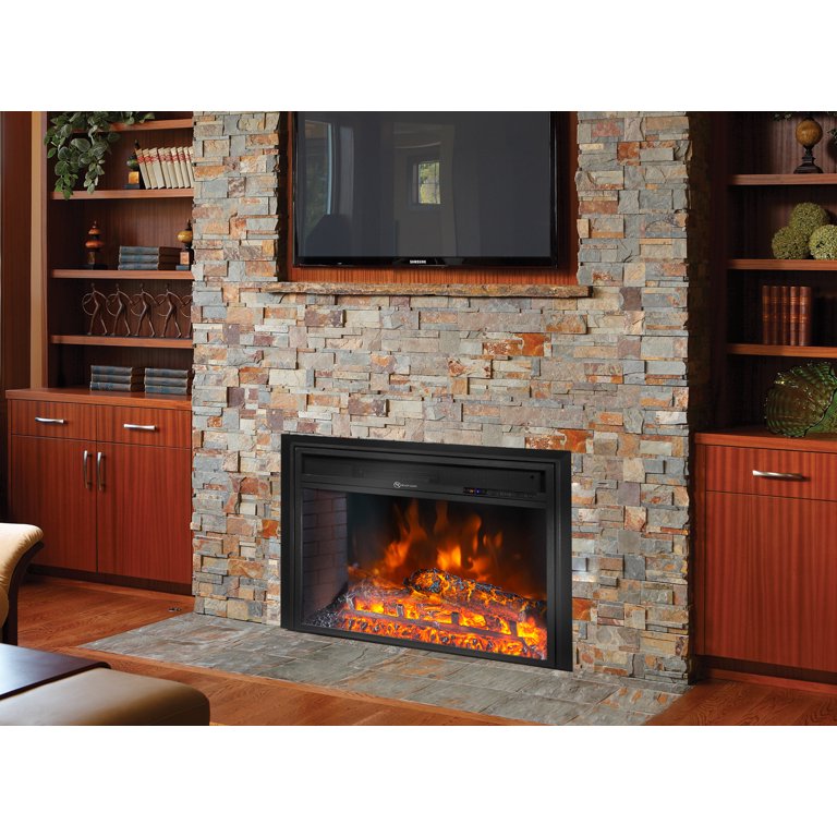 Barton Electric Fireplace Insert Flame Stove Adjustable Flame Timer Firebox  Logs with Remote Control, Black - Walmart.com