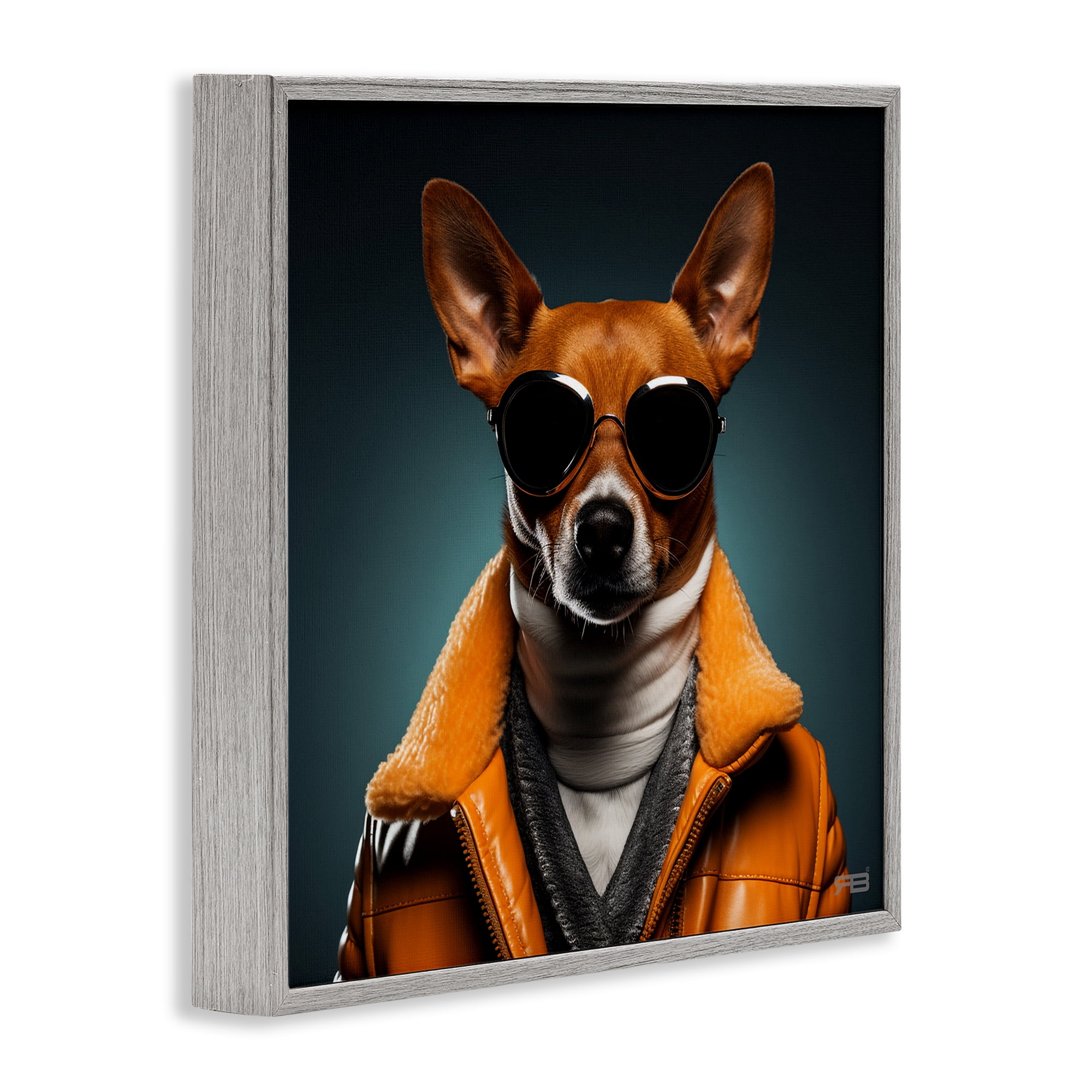 Stupell Industries Stylish Dog with Sunglasses Animals & Insects Painting Gray Framed Art Print Wall Art, 12 x 12