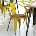 thumbnail image 3 of Flash Furniture Luna Commercial Grade Yellow Metal Indoor-Outdoor Chair with Arms with Teak Poly Resin Wood Seat, 3 of 13
