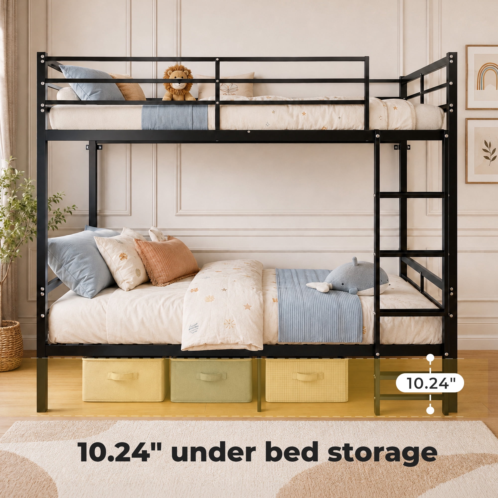 Alvantor Bunk Bed Twin over Twin, Metal Bunk Bed for Kids with Ladder and Anti-tip Bracket Black