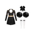 thumbnail image 4 of Kaerm Tenue d'Uniforme de Cheer pour Filles Enfants 4 Pcs Robe de Danse de Cheerleading avec Couvre-Chef Pompons Ensemble Chaussettes A Blanc&Noir 10, 4 of 7