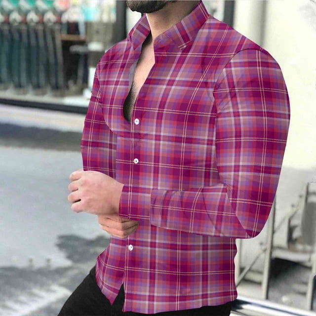 Seeotter Shirt for Men Plaid Mens Button Down Long Sleeve Shirts Soft Pure Cotton Casual Cozy Regular Fit