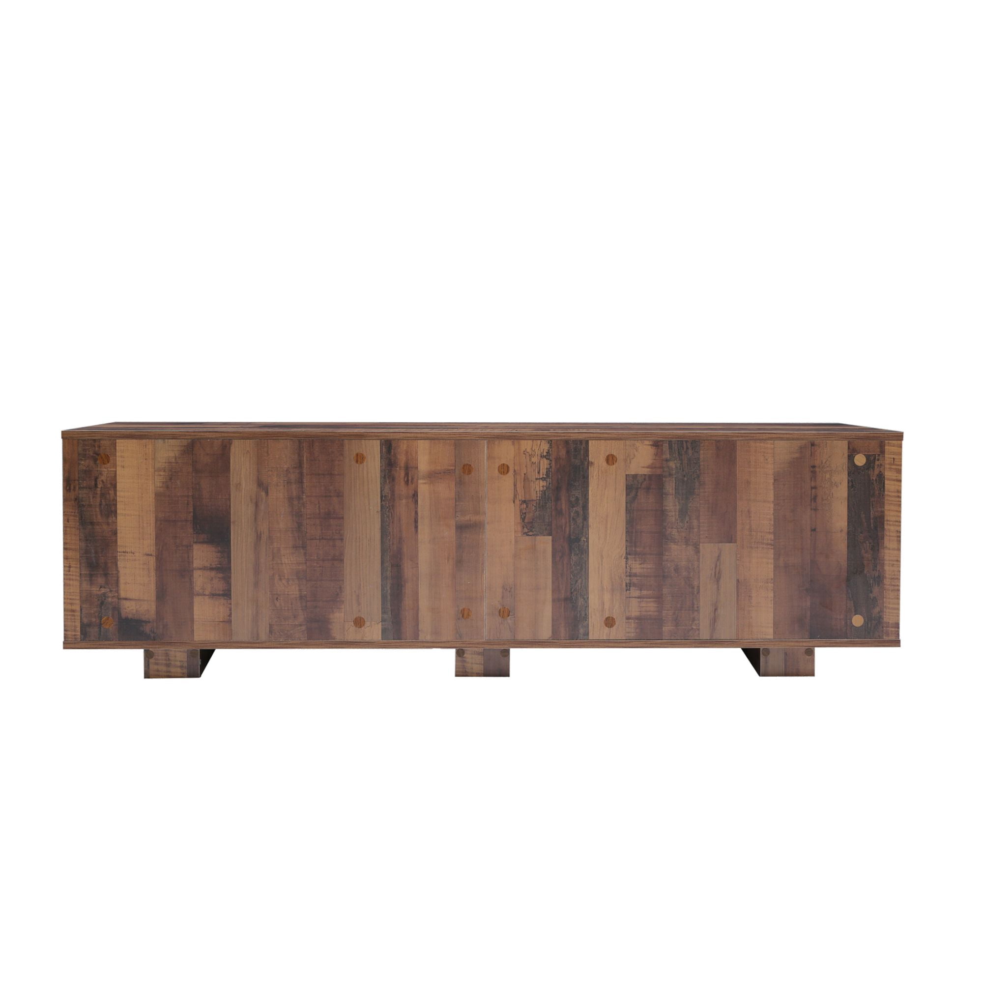 Momspeace Mid-Century TV Stand with 8 Open Storage Compartments, Vintage Media Console with Adjustable Shelves for TVs up to 65'' - Brown