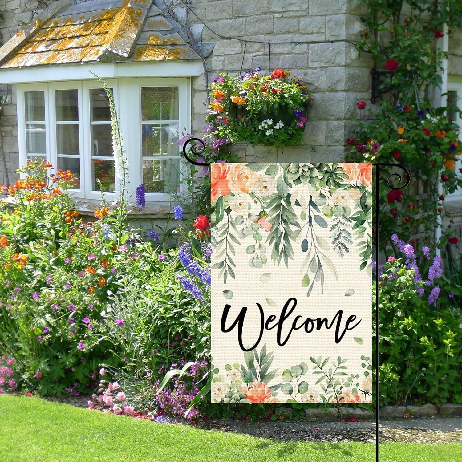 Spring Eucalyptus Flowers Garden Flag 12 x 18 Inch Double Sided Floral Seasonal Welcome Burlap Yard Outdoor Flag