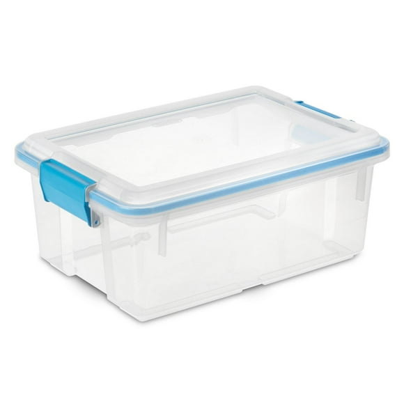 Sterilite 11.4 Liter Gasket Box, Weather-Resistant Small Clear Storage Bin with Latch Lid, Blue