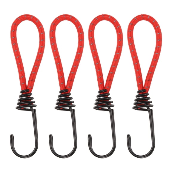 Uxcell 4Pcs Bungee Cord with Hooks 6.3" Rubber Bungee Cords for Outdoor Camping Straps, Red