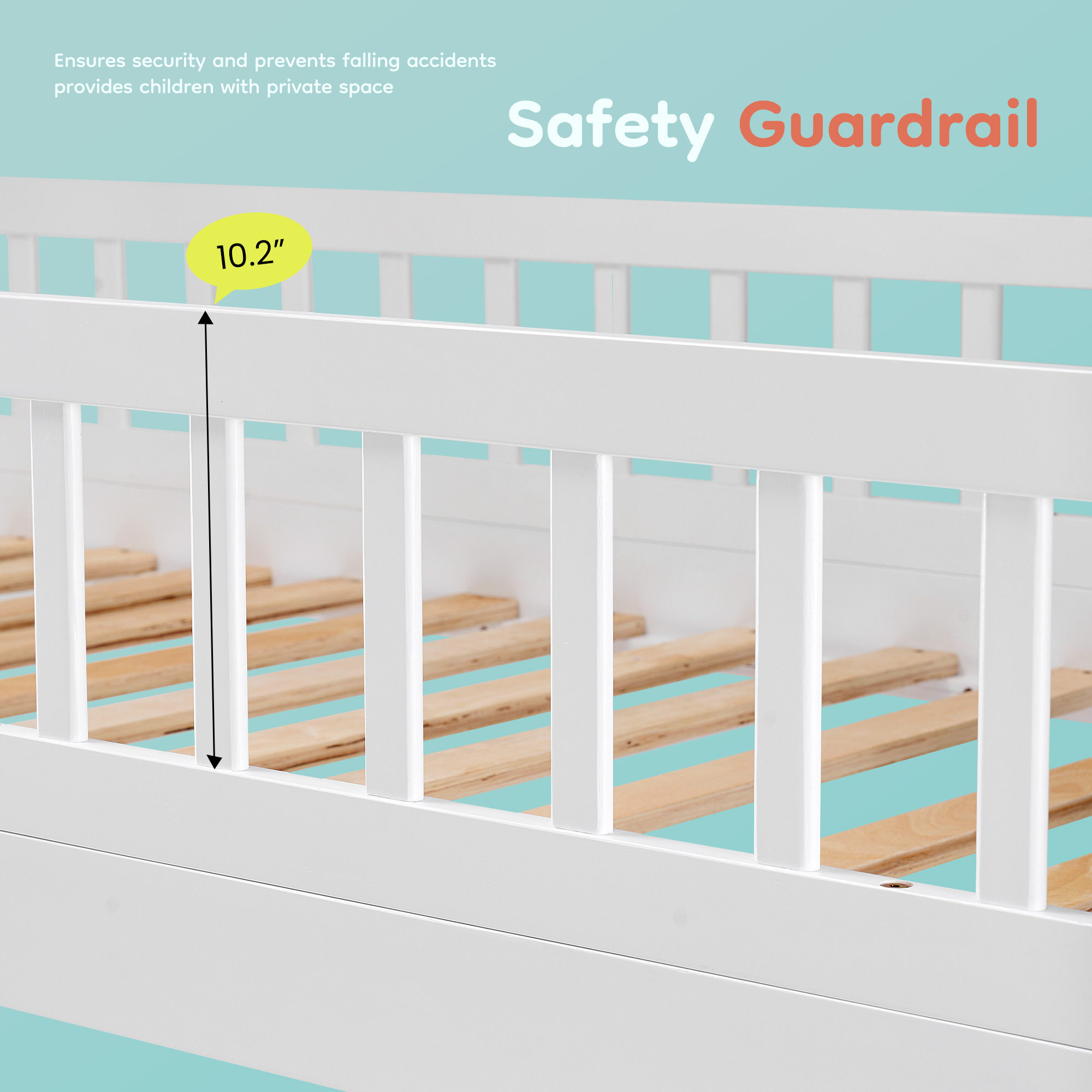 Gianna Twin Over Twin Wood Bunk Bed, Low Loft with Ladder, Roof & Safety Guardrails, Easy Assembly, White