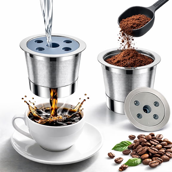Reusable 5-Hole Coffee Pods 2-Pack with Scoop, 304 Stainless Steel Micro-Mesh Refillable Coffee Pod Filters for 5-Hole MultiStream Brewers