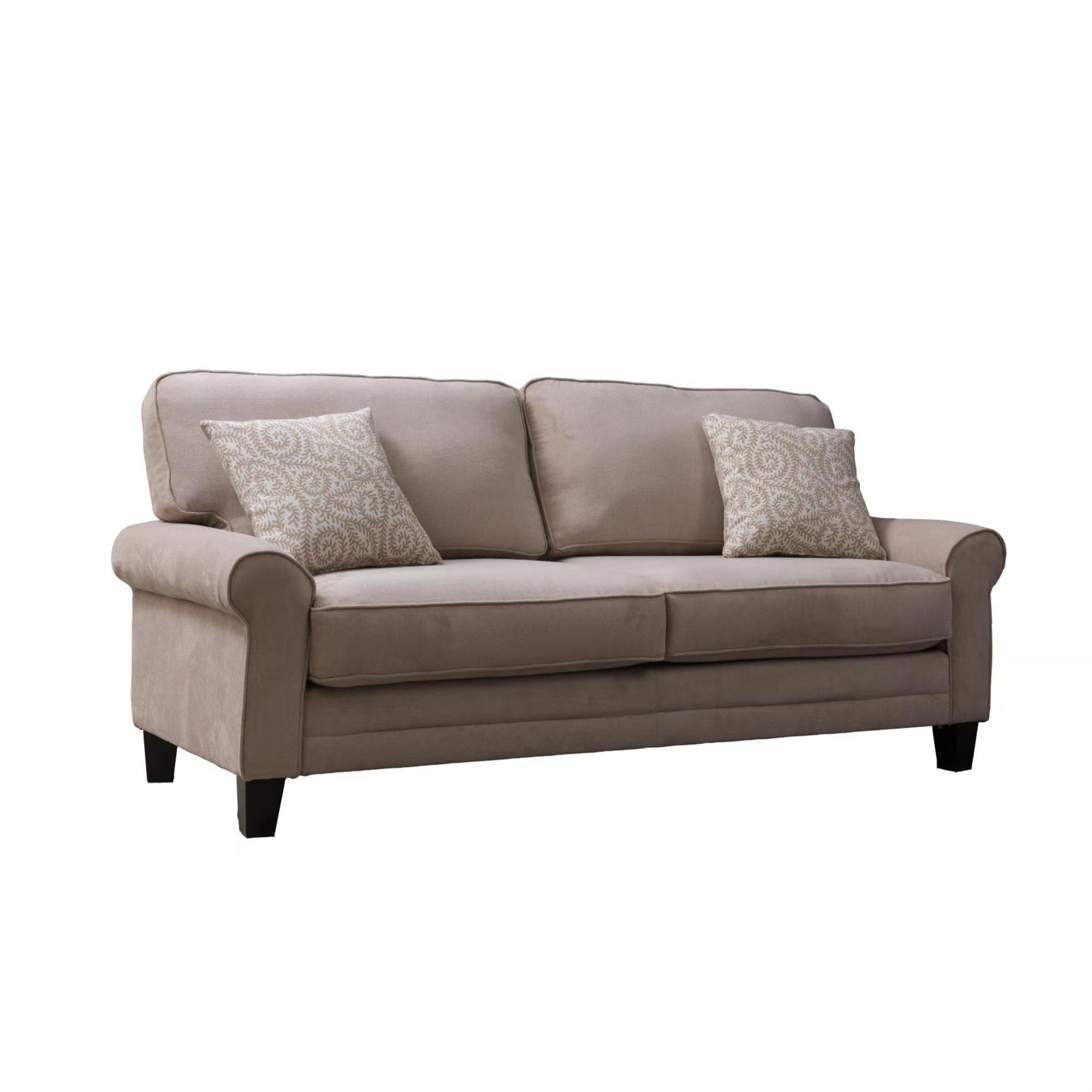 Contemporary 78 Inch Fabric Upholstered Wooden Sofa, Beige and Brown