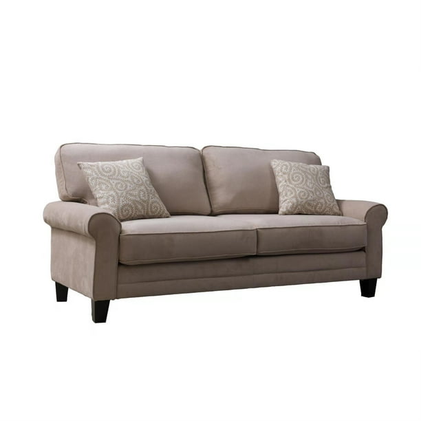 Contemporary 78 Inch Fabric Upholstered Wooden Sofa, Beige and Brown