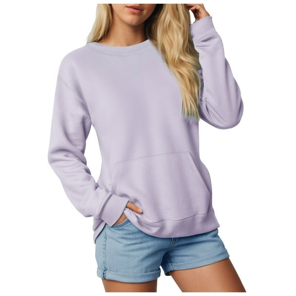 Dmsael Tshirts for Women Womens Fall Tops Long Sleeve Shirts Casual Tunic Top Basic T Shirts Tees Light Purple,L