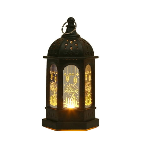 

Eid Mubarak Ornament Light Imitation Iron Vintage Lamp Ramadan Decor Night Light Seasonal for Hanging Placing Festival Decor Classic Design Black
