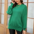 thumbnail image 4 of Jjayotai Women's Solid Knit Sweaters, 2024 Winter Crew Neck Drop Shoulder Long Sleeve Sweater, Oversized Casual Pullover Tops Green L, 4 of 5
