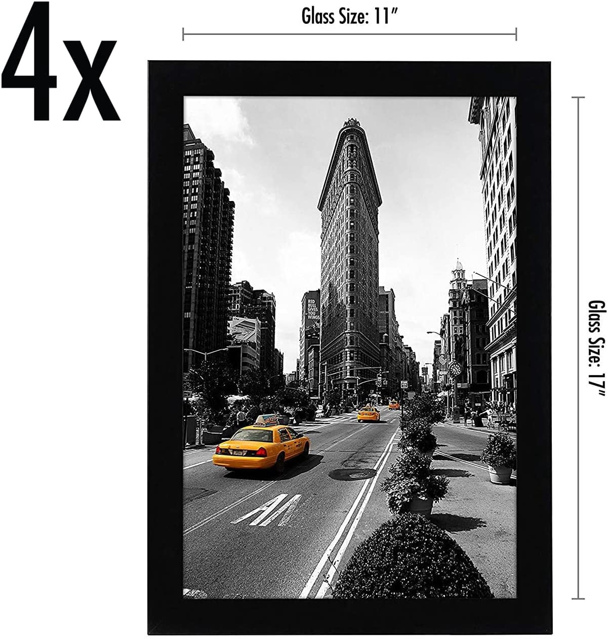 Americanflat 11x17 Picture Frame, MDF wood and shatter-resistant glass, portrait and landscape display, Black, 4 Pack