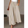 thumbnail image 3 of Pantalones Eytino para mujer, talla grande, casual, cintura alta, pierna ancha, beige, 3 of 6