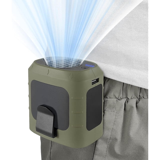 (Verde militar) Ventilador de cintura USB de 8000 mAh, ventilador de cintura portátil, ventilador personal, ventilador de cinturón para aire acondicionado, chaqueta, camping, pesca, ciclismo, viajes