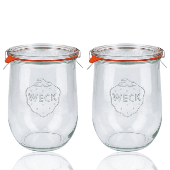 WECK 745 Tulip Jars 1 Liter - Large Sour Dough Starter Jars with Wide Mouth - Suitable for Canning and Storage - 2 Jars