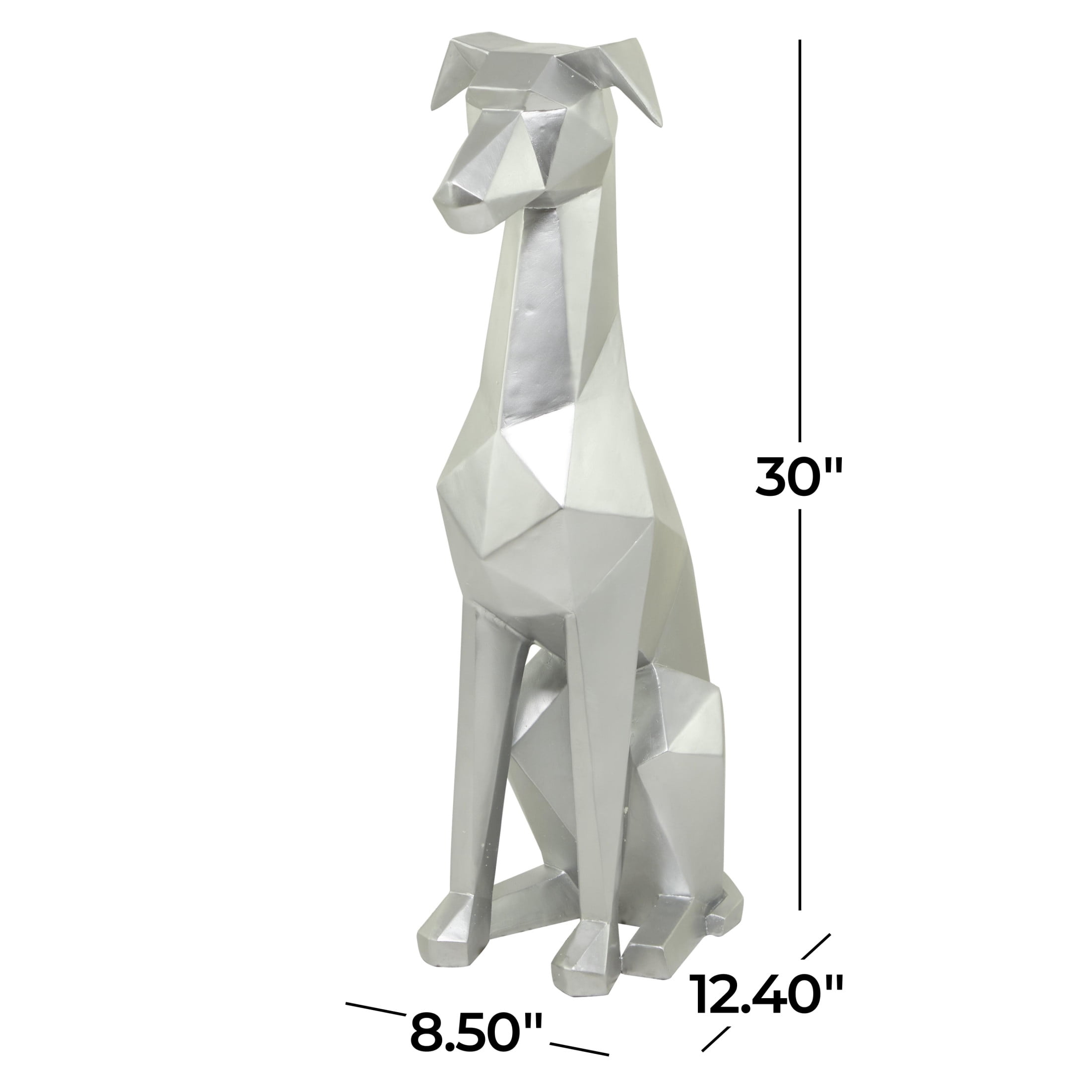 9" x 30" Silver Polyresin Cubist Dog Sculpture, by DecMode