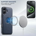 thumbnail image 2 of PU Leather Case for iPhone 16, Magnetic Slim Case [Mag-Safe Charging] Logo Hollow Shockproof Protective Phone Cover Compatible for iPhone 16 Case Support Car Mount Holder, Blue, 2 of 6