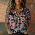 thumbnail image 2 of QASIEATN Women's Retro Shirt Women's Satin Printed Short Sleeved Shirt Vacation Style Shirt, 2 of 7