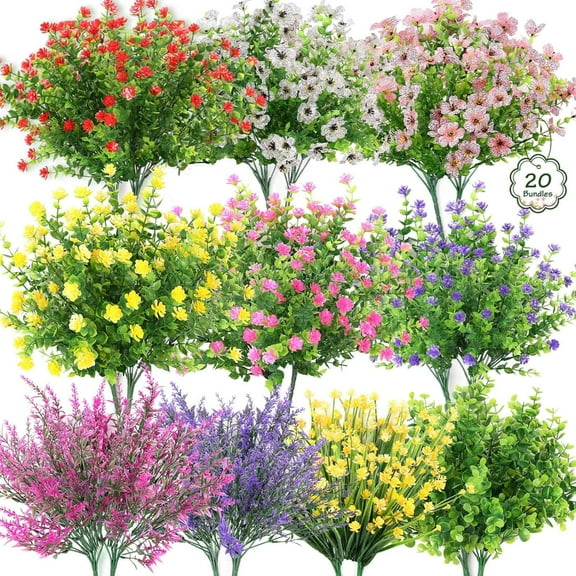 10 Bundles Artificial Fake Flowers for Outdoor UV Resistant No Fade Boxwood Faux Plastic Shrubs Plants for Garden Patio Porch Window Box Home Wedding Farmhouse Outside Hanging Decor