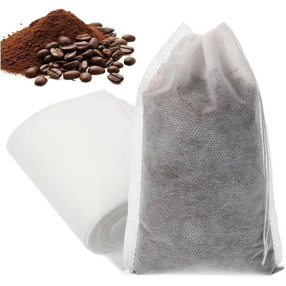 Topboutique No Mess Cold Brew Bags, 7 x 10 inch Disposable Coffee Filter Bag 100 Pcs Fabric Drawstring Soup Bags Fine Mesh Brewing Pouches for Iced Coffee Hot Tea Herb Spice