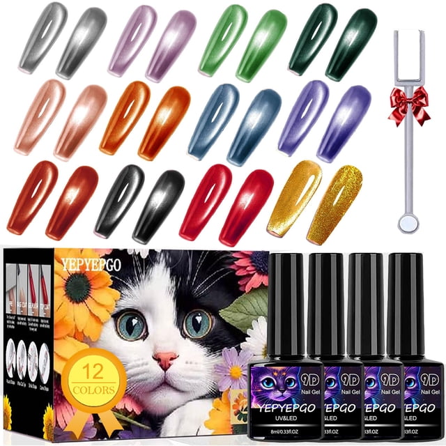 Set de esmaltes de uñas en gel YEPYEPGO Cat Eye, 12 colores, terciopelo