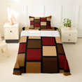 thumbnail image 2 of Castle Fairy Mid Century Square Block Twin Sheets 3pcs,Minimalist Vertical Grid Bedding,Burgundy Tan Black,1 Flat Sheet, 1 Fitted Sheet and 1 Pillowcase, 2 of 7