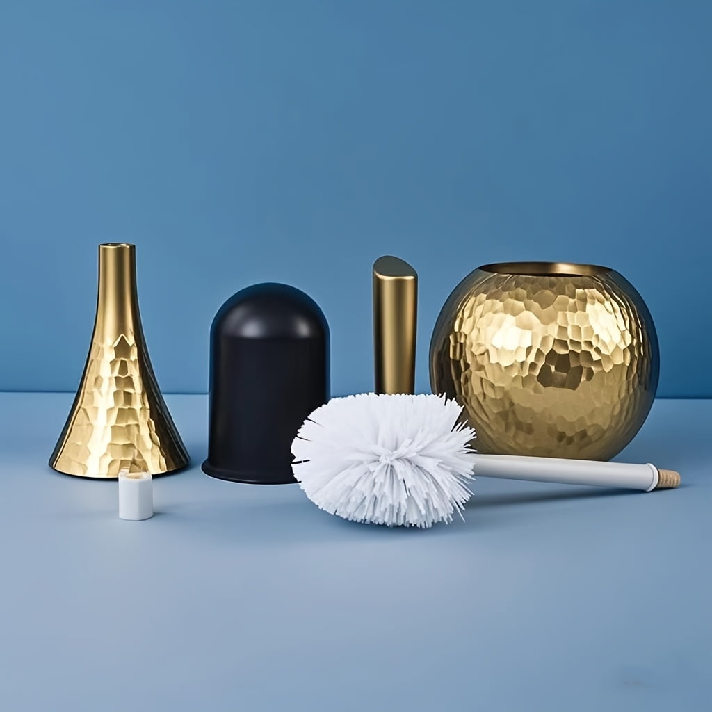 Toilet Bowl Brush Cleaner and Caddy Holder Set Toilet Scrubber for Bathroom （Gold）