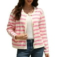 thumbnail image 1 of Cardigan à Rayures pour Femmes, Chandail Tendance à Manches Longues, Boutonné, Col Ras du Cou, Cardigans en Tricot, 1 of 8