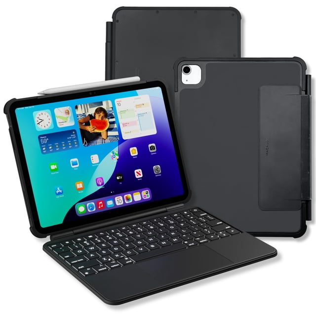 Macally Rugged Keyboard Case for iPad 11th Gen (A16) & 10th Gen (A14) - Military-Grade Protection, Large Trackpad, Backlit, Detac