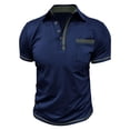 thumbnail image 4 of Zysthvn Men Shirts Casual Turn Down Collar Summer Mens Shirts Short Sleeve Polo Shirts Solid Pocket Tops, 4 of 7