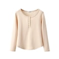 thumbnail image 4 of Sakmal Womens Pajama Tops Long Sleeve Pullover Loungewear Crew Neck Beige Loungewear for Women L, 4 of 5