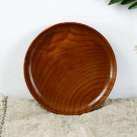 

Acacia Dinner Plates Round Solid Wood Plates Stackable Dinner Plates Natural tableware dining for Dishes Snack (7 Inch)