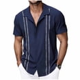 thumbnail image 1 of Mens Casual Botón Arriba Camisas Manga Corta Vintage Boliche Cuba Camisa de Playa de Cuatro Vías Estiramiento, 1 of 6