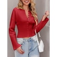 thumbnail image 4 of Women's Cropped Sweater Buttoned Long Sleeve V-Neck Ribbed Knit Slim Fit Pullover Crop Top, 4 of 5