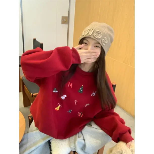 ADAgirl-Sudadera con capucha con estampado gráfico de muñeco de nieve para mujer, sudaderas navideñas Kawaii de gran tamaño, ropa de invierno Cutecore de manga larga, novedad