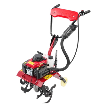63CC 4-Stroke Gas Powered Mini Tiller Cultivator, 1600W Long Handle Hand Rotary Rototiller Garden Tool for Lawn & Garden Soil Cultivation