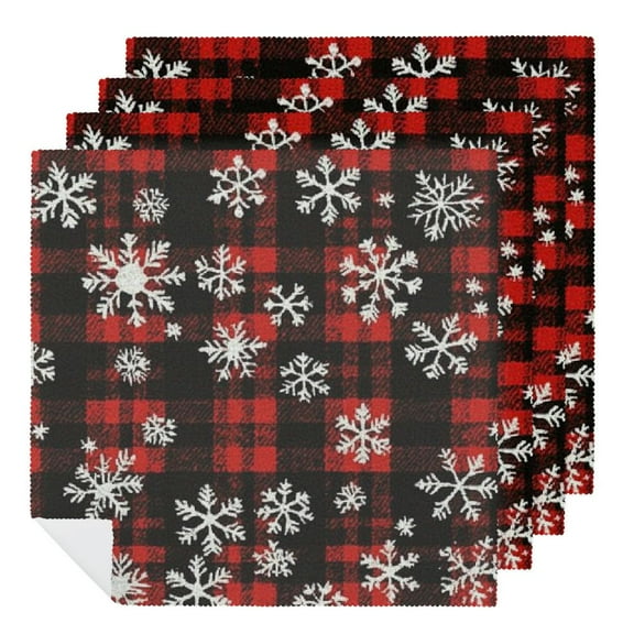 PHYHOO Christmas Cloth Napkin, Snow Plaid Party Dinner Decoration Washable Napkins 2 PCS