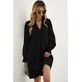 thumbnail image 3 of Women's Black Split V Neck Ruffled Sleeves Shirt Dress, 3 of 15