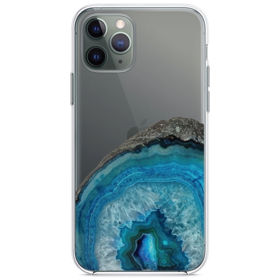 DistinctInk Clear Shockproof Hybrid Case for iPhone 13 PRO (6.1" Screen) - TPU Bumper Acrylic Back Tempered Glass Screen Protector - Blue Teal Geode Crystal