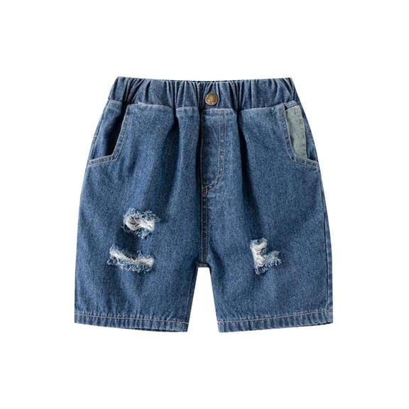 Bxsruta Toddler Boy Shorts, Summer Boys' Solid Color Five Quarter Pants Versatile Elastic Jeans Ripped Hot Pants Worn Outside Five Quarter Pants
