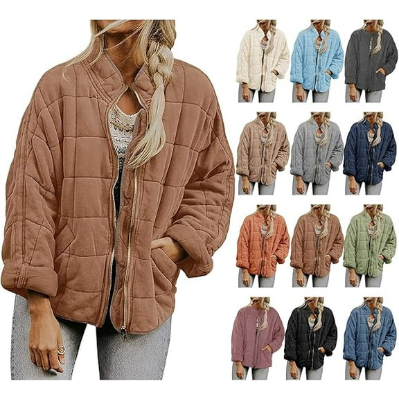 SUYIDA Women's Oversized Lightweight Down Coat Quilted Puffer Jacket Casual Loose Padded Coats Stand Collar Winter Clothing
